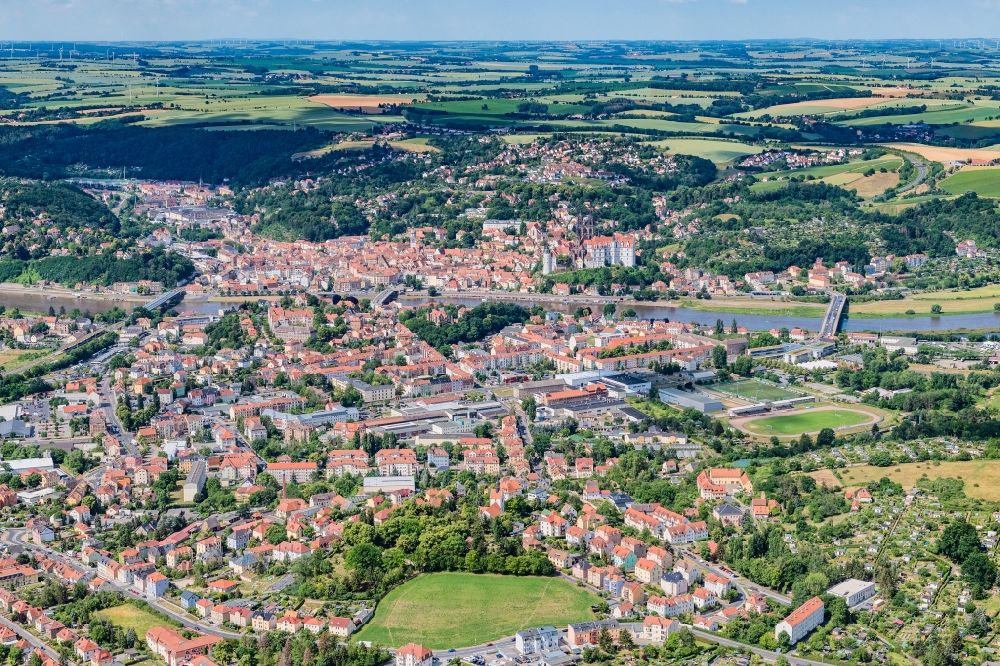 Luftbild Meißen - Stadtansicht am Ufer des Flußverlaufes Elbe in Meißen im Bundesland Sachsen, Deutschland