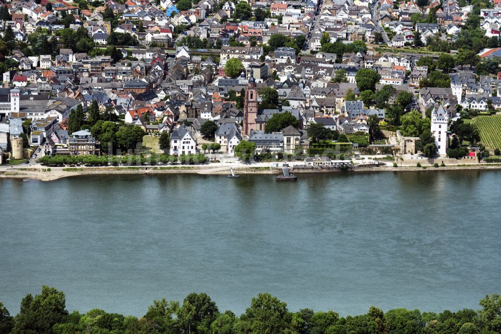 Eltville am Rhein von oben - Stadtansicht am Ufer des Flußverlaufes des Rhein in Eltville am Rhein im Bundesland Hessen, Deutschland