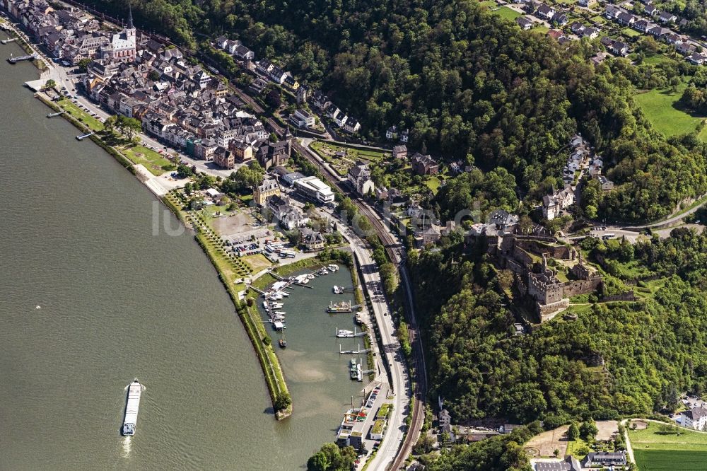 Luftbild Sankt Goar - Stadtansicht am Ufer des Flußverlaufes des Rhein in Sankt Goar im Bundesland Rheinland-Pfalz, Deutschland