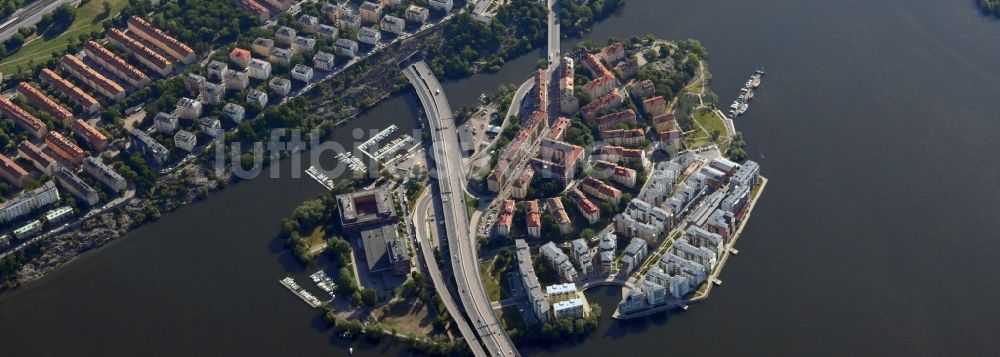 Stockholm aus der Vogelperspektive: Stadtansicht mit den Wohngebieten auf der Halbinsel Lilla Essingen in Stockholm, der Hauptstadt von Schweden