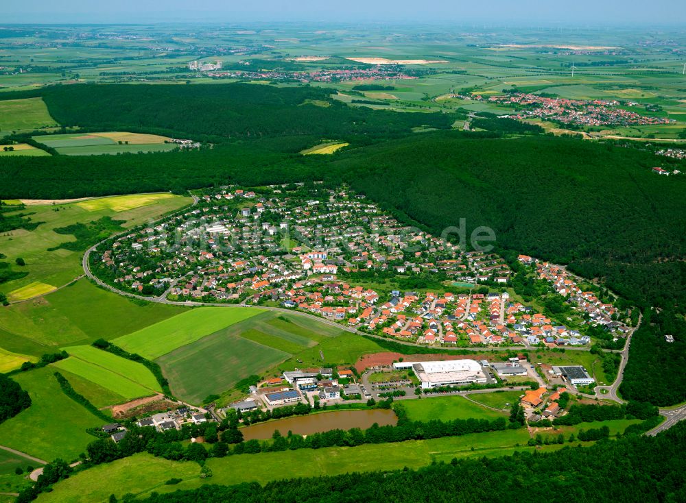 Steinborn von oben - Stadtgebiet inmitten der Landwirtschaft in Steinborn im Bundesland Rheinland-Pfalz, Deutschland