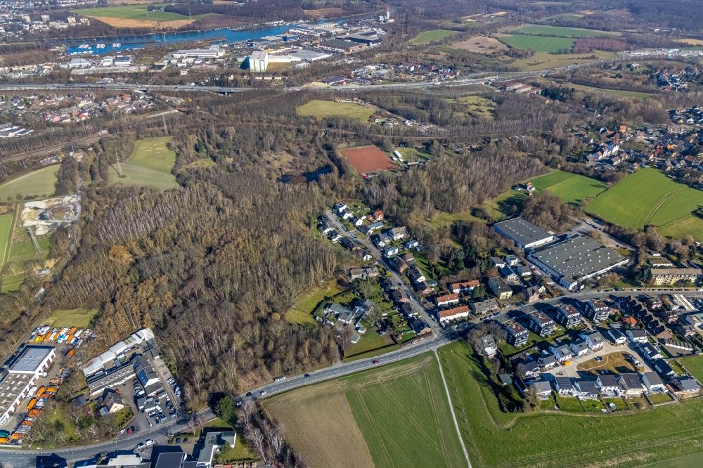 Herne von oben - Stadtrand und Außenbezirks- Wohngebiete entlang der Castroper Straße - Voßnacken in Herne im Bundesland Nordrhein-Westfalen, Deutschland