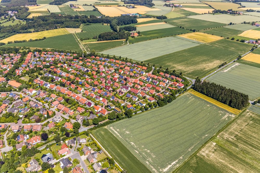 Billerbeck von oben - Stadtrand und Außenbezirks- Wohngebiete im Ortsteil Aulendorf in Billerbeck im Bundesland Nordrhein-Westfalen, Deutschland