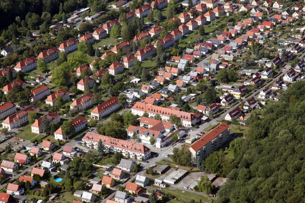 Luftaufnahme Pirna - Stadtrand und Außenbezirks- Wohngebiete im Ortsteil Südvorstadt in Pirna im Bundesland Sachsen, Deutschland