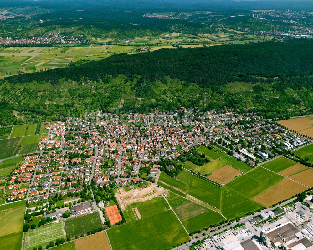 Hirschau aus der Vogelperspektive: Stadtrand mit landwirtschaftlichen Feldern in Hirschau im Bundesland Baden-Württemberg, Deutschland