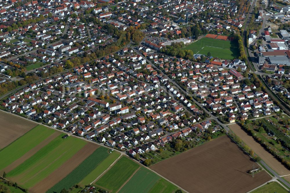 Luftaufnahme Langenau - Stadtrand mit landwirtschaftlichen Feldern in Langenau im Bundesland Baden-Württemberg, Deutschland