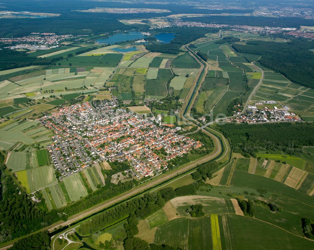 Luftaufnahme Rußheim - Stadtrand mit landwirtschaftlichen Feldern in Rußheim im Bundesland Baden-Württemberg, Deutschland