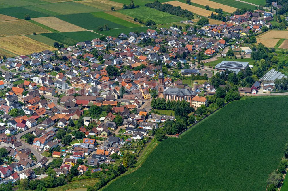 Luftbild Schuttern - Stadtrand mit landwirtschaftlichen Feldern in Schuttern im Bundesland Baden-Württemberg, Deutschland