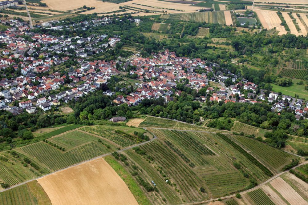 Wackernheim von oben - Stadtrand mit landwirtschaftlichen Feldern des Stadtteils Ingelheim - Wackernheim in Wackernheim im Bundesland Rheinland-Pfalz, Deutschland