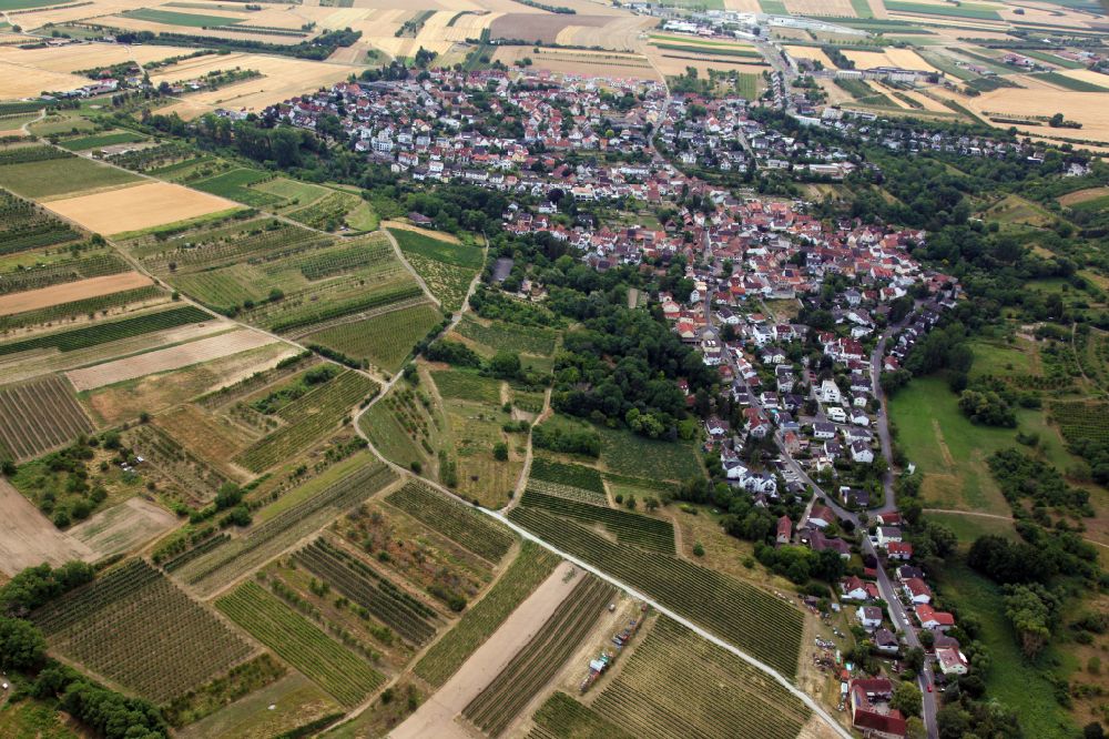 Luftaufnahme Wackernheim - Stadtrand mit landwirtschaftlichen Feldern des Stadtteils Ingelheim - Wackernheim in Wackernheim im Bundesland Rheinland-Pfalz, Deutschland