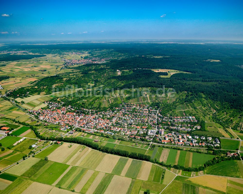 Unterjesingen von oben - Stadtrand mit landwirtschaftlichen Feldern in Unterjesingen im Bundesland Baden-Württemberg, Deutschland