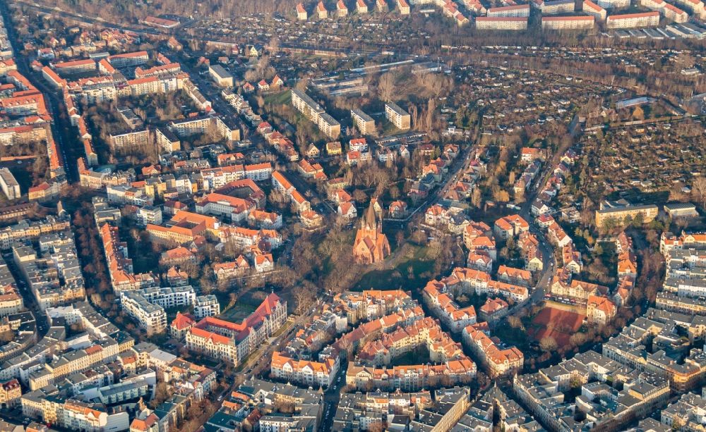 Luftaufnahme Halle (Saale) - Stadtteilansicht vom Paulusviertel in Halle, Sachsen-Anhalt