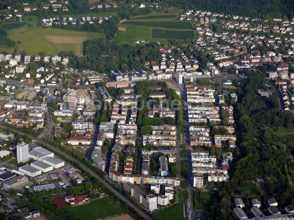Freiburg im Breisgau aus der Vogelperspektive: Stadtteilansicht von Vauban in Freiburg, Baden-Württemberg
