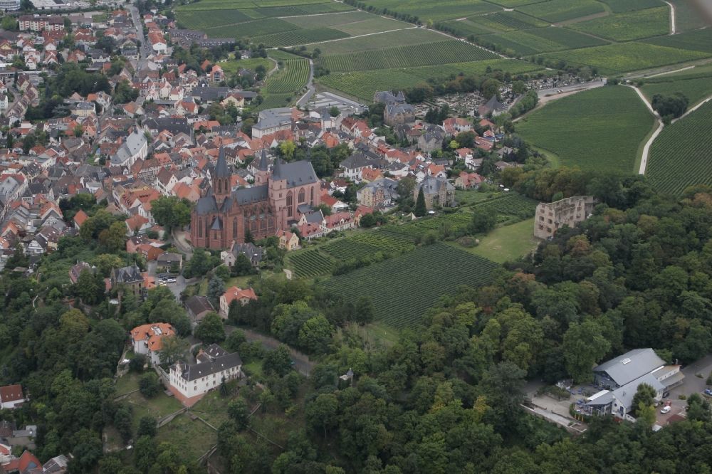 Oppenheim aus der Vogelperspektive: Stadtzentrum an der gotischen Katharinenkirche in Oppenheim in Rheinland-Pfalz