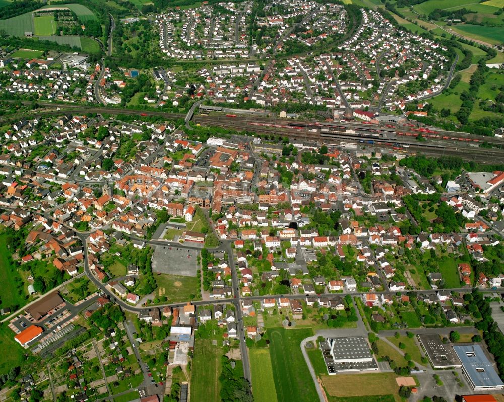 Bebra aus der Vogelperspektive: Stadtzentrum im Innenstadtbereich in Bebra im Bundesland Hessen, Deutschland