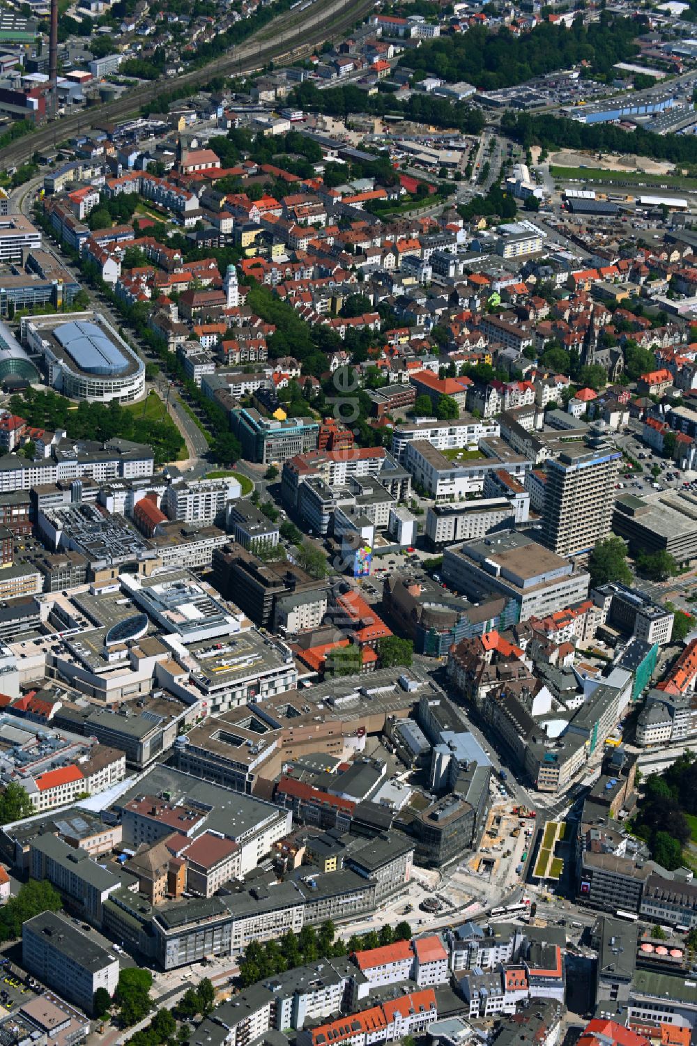 Luftbild Bielefeld - Stadtzentrum im Innenstadtbereich in Bielefeld im Bundesland Nordrhein-Westfalen, Deutschland