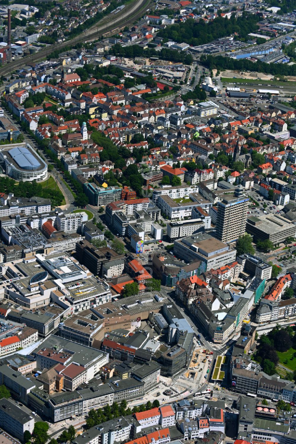 Luftaufnahme Bielefeld - Stadtzentrum im Innenstadtbereich in Bielefeld im Bundesland Nordrhein-Westfalen, Deutschland