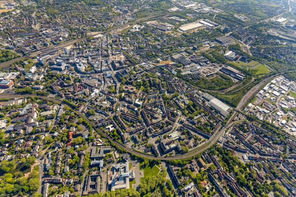 Luftbild Bochum - Stadtzentrum im Innenstadtbereich in der Innenstadt in Bochum im Bundesland Nordrhein-Westfalen, Deutschland
