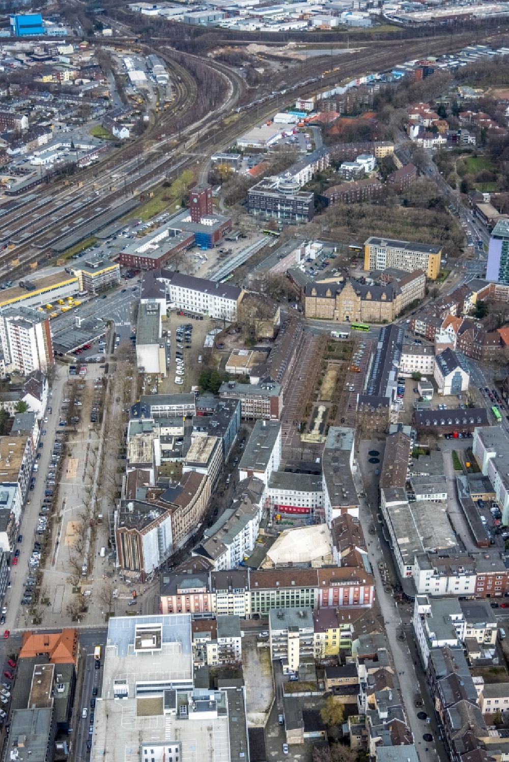 Luftaufnahme Oberhausen - Stadtzentrum im Innenstadtbereich in Oberhausen im Bundesland Nordrhein-Westfalen