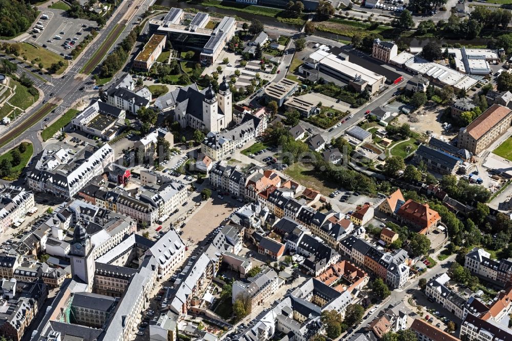 Plauen von oben - Stadtzentrum im Innenstadtbereich in Plauen im Bundesland Sachsen, Deutschland