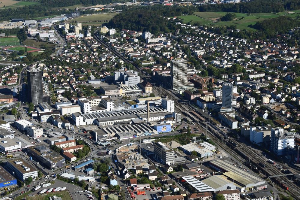 Pratteln von oben - Stadtzentrum im Innenstadtbereich in Pratteln im Kanton Basel-Landschaft, Schweiz