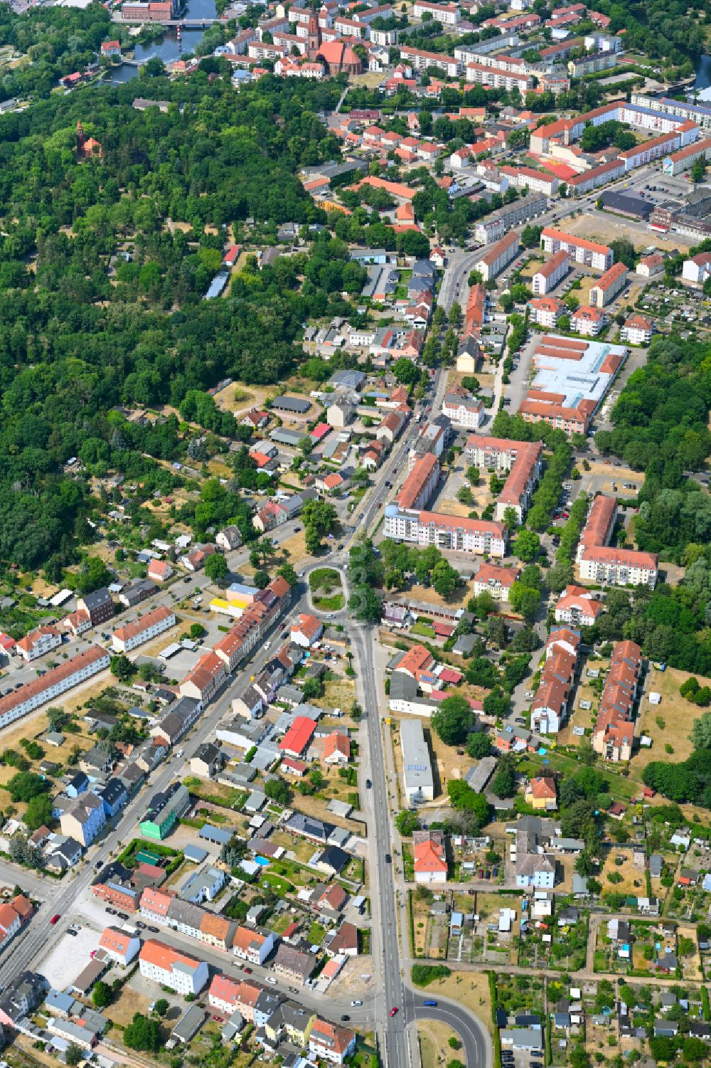 Luftaufnahme Rathenow - Stadtzentrum im Innenstadtbereich in Rathenow im Bundesland Brandenburg, Deutschland