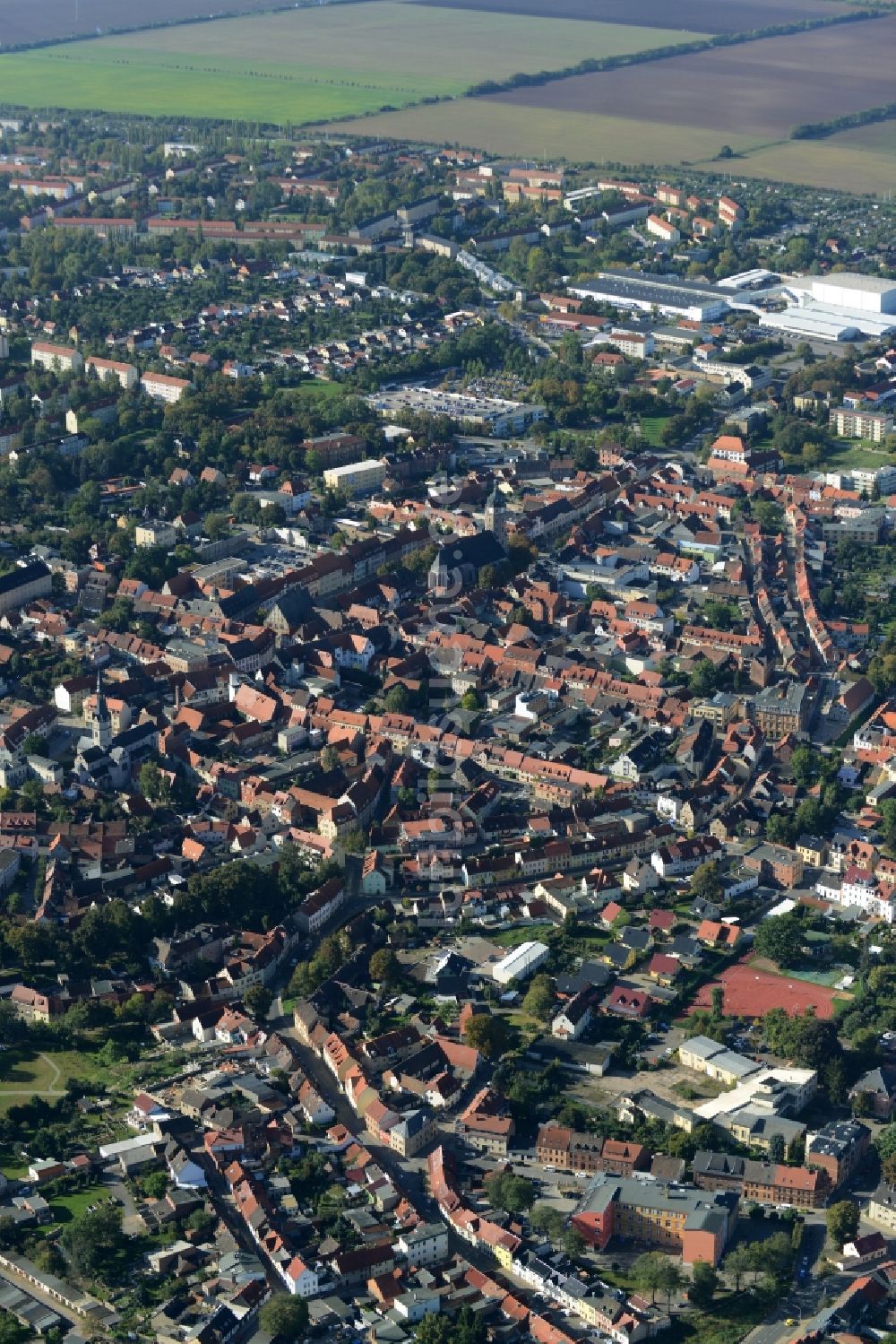 Sangerhausen von oben - Stadtzentrum im Innenstadtbereich von Sangerhausen im Bundesland Sachsen-Anhalt