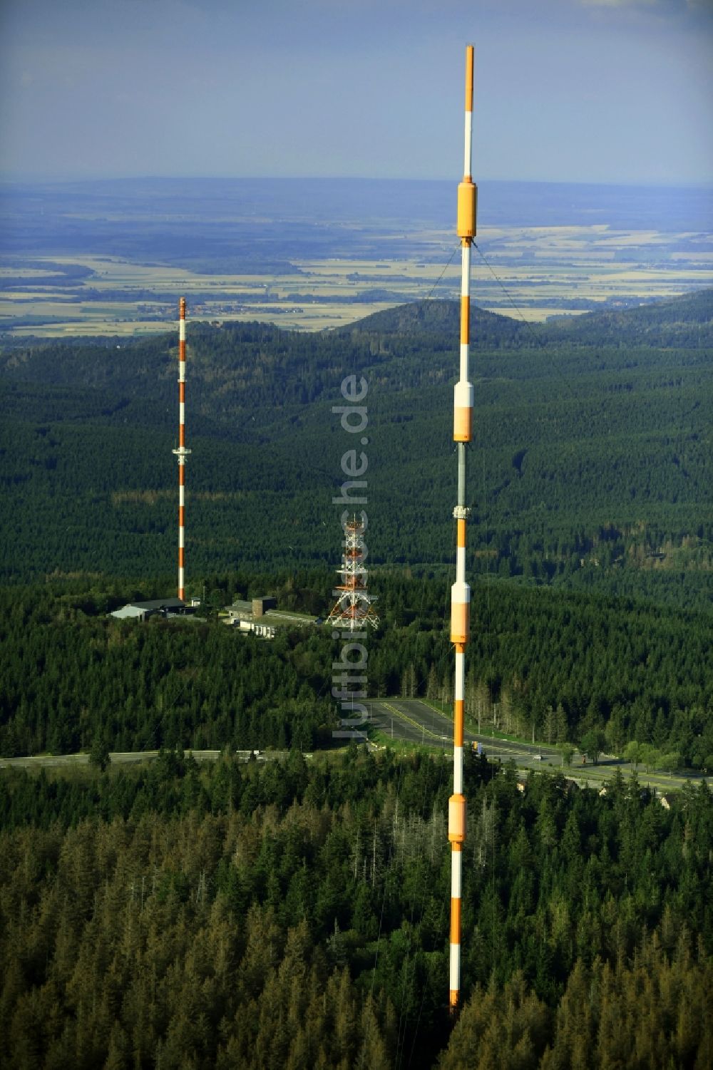 Torfhaus von oben - Stahlmast- Funkturm Sender Harz-West des NDR Norddeutscher Rundfunk in Torfhaus im Bundesland Niedersachsen, Deutschland