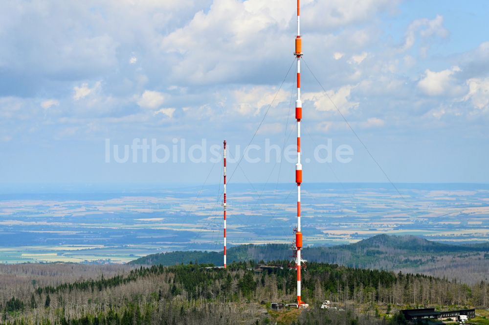 Torfhaus aus der Vogelperspektive: Stahlmast- Funkturm Sender Harz-West des NDR Norddeutscher Rundfunk in Torfhaus im Bundesland Niedersachsen, Deutschland