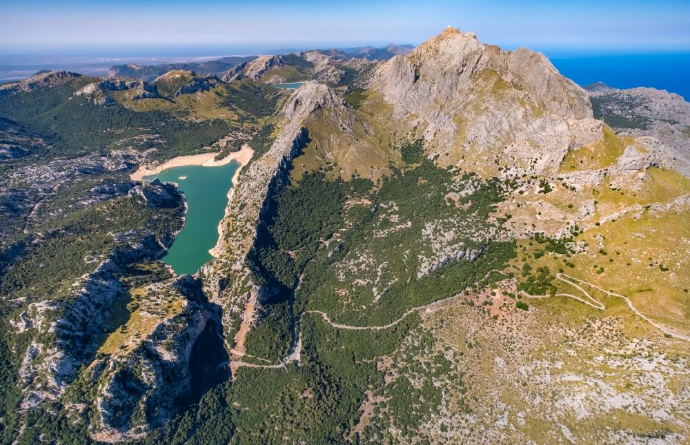 Luftaufnahme Fornalutx - Staubecken und Stausee in Fornalutx in Balearische Inseln, Spanien