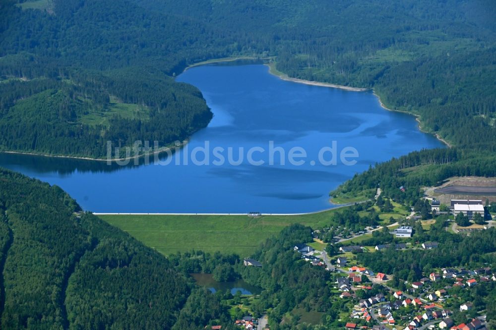 Herzog Juliushütte von oben - Staudamm am Stausee Granestausee in Herzog Juliushütte im Bundesland Niedersachsen, Deutschland