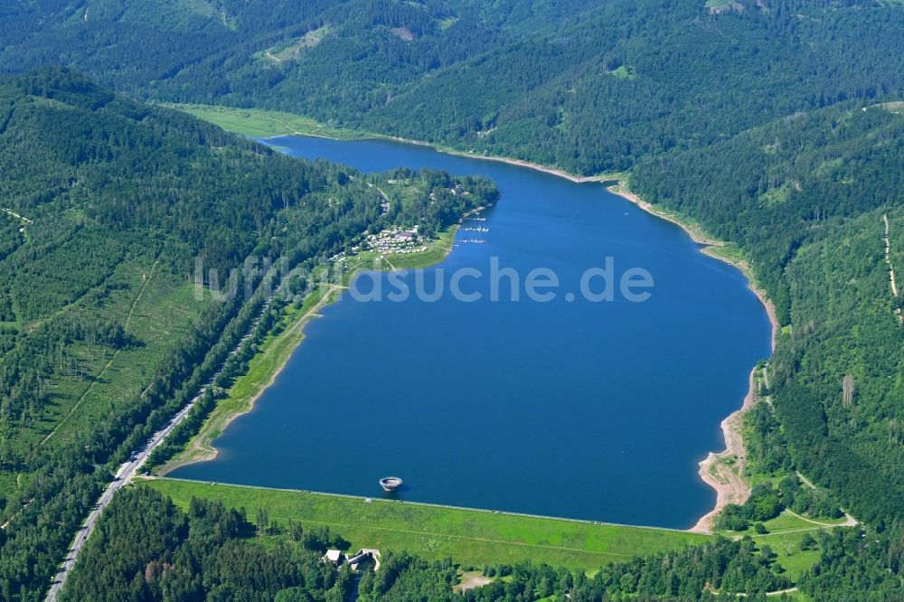 Luftbild Langelsheim - Staumauer der Talsperre Innerstestausee in Langelsheim im Bundesland Niedersachsen, Deutschland