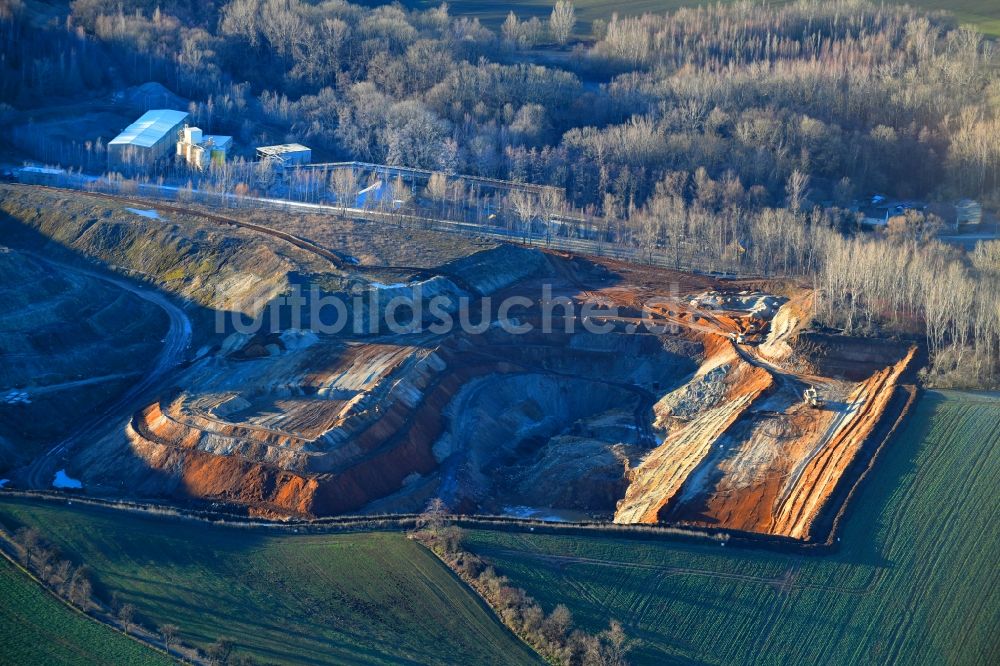 Luftbild Ostrau - Steinbruch zum Abbau von Kalkstein in Ostrau im Bundesland Sachsen, Deutschland