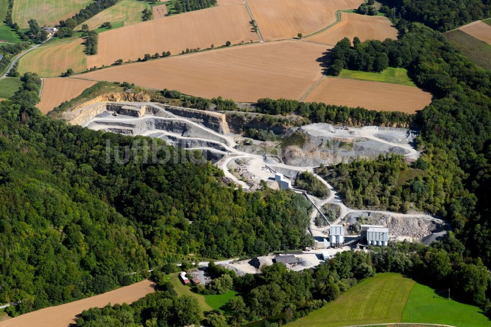 Luftaufnahme Schöntal - Steinbruch zum Abbau von Schotter und Steinen in Schöntal im Bundesland Baden-Württemberg, Deutschland