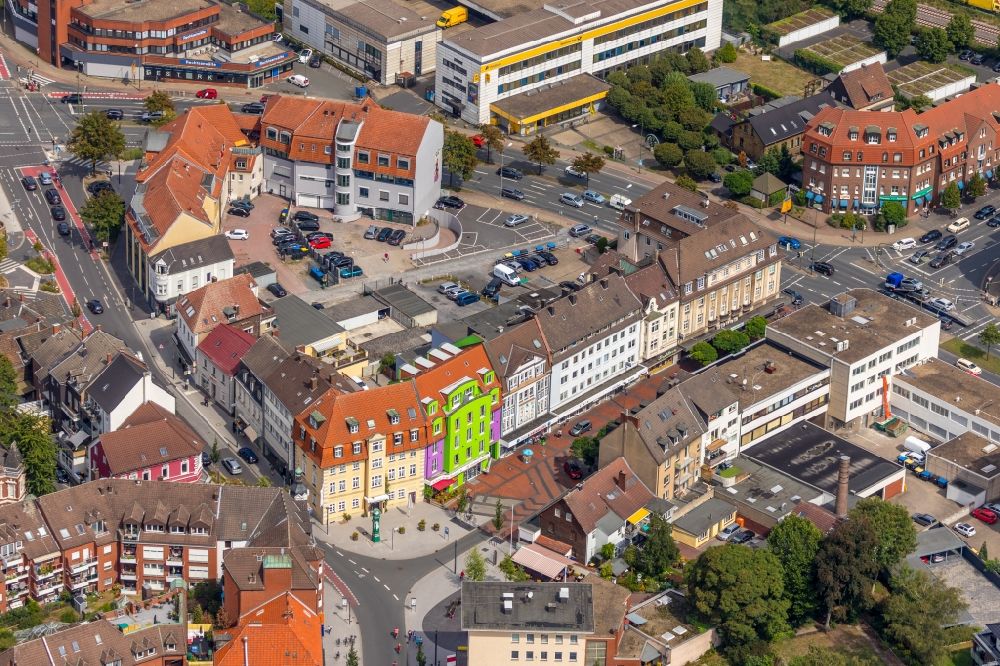 Luftbild Lünen - Straßenführung der bekannten Flaniermeile und Einkaufsstraße Erzbergerstraße - Münsterstraße in Lünen im Bundesland Nordrhein-Westfalen, Deutschland