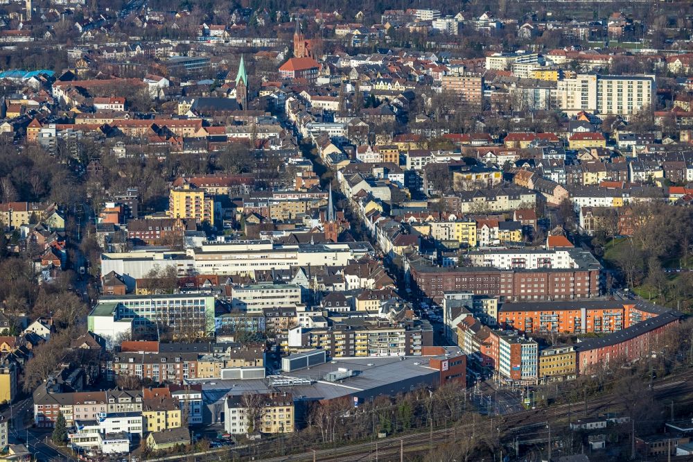 Luftbild Herne - Straßenführung der Flaniermeile Hauptstraße im Ortsteil Wanne-Eickel in Herne im Bundesland Nordrhein-Westfalen, Deutschland