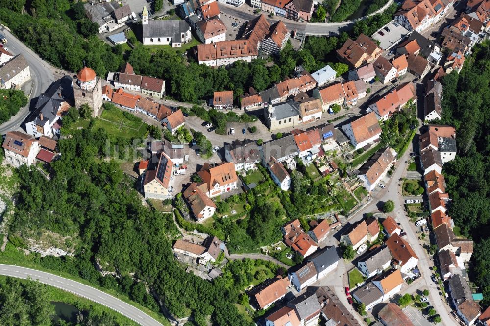 Luftaufnahme Haigerloch - Straßenführung Oberstadtstraße in Haigerloch im Bundesland Baden-Württemberg, Deutschland
