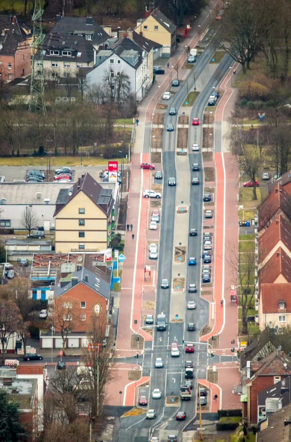 Luftbild Gladbeck - Straßenverlauf der Horster Straße mit Fahrradwegen im Ortsteil Brauck in Gladbeck im Bundesland Nordrhein-Westfalen