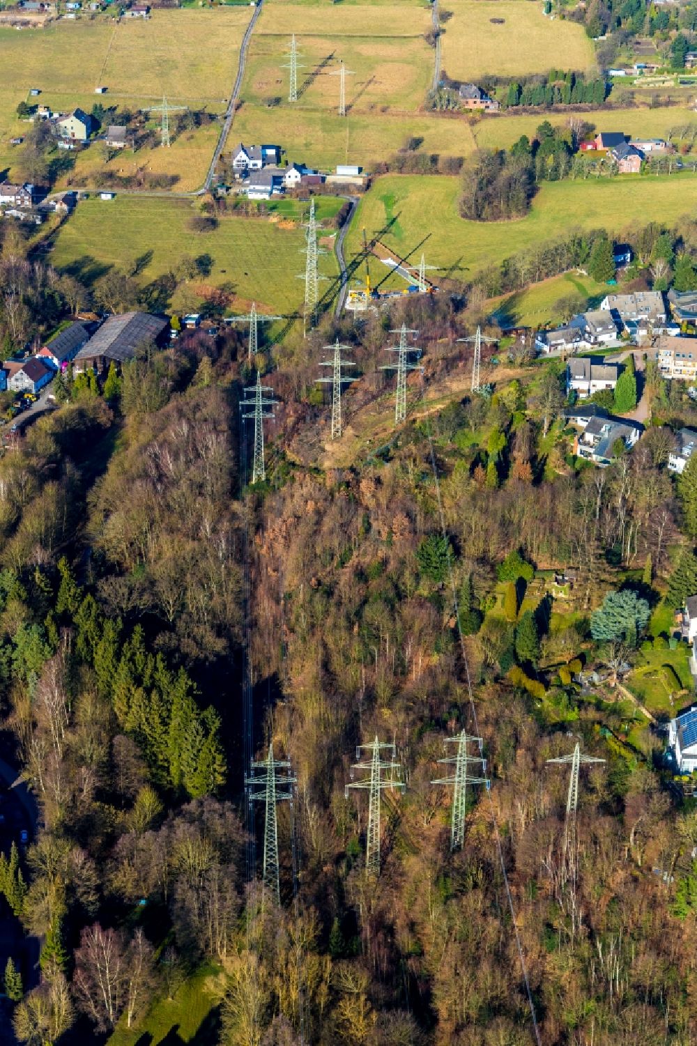 Herdecke aus der Vogelperspektive: Streckenverlauf der Stromführungstrasse in Herdecke im Bundesland Nordrhein-Westfalen, Deutschland