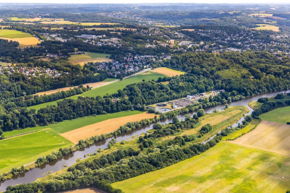 Luftbild Kettwig - Strukturen einer Auen und- Wiesen- Landschaft am Flußverlauf der Ruhr in Kettwig im Bundesland Nordrhein-Westfalen, Deutschland