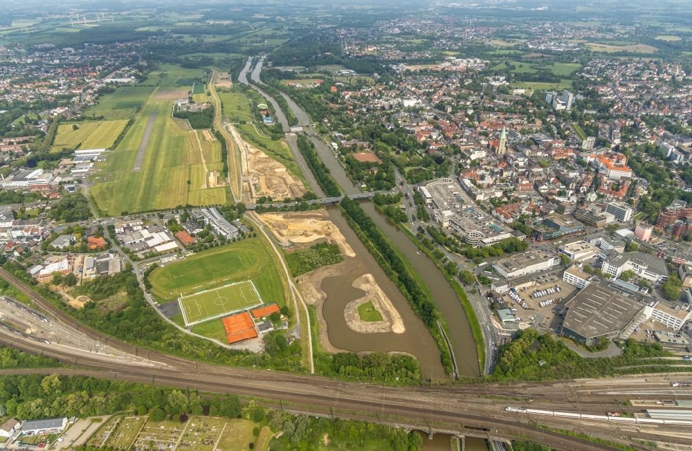Luftbild Hamm - Strukturen einer Auen und- Wiesen- Landschaft der Lippeauen am Ufer der Lippe in Hamm im Bundesland Nordrhein-Westfalen, Deutschland