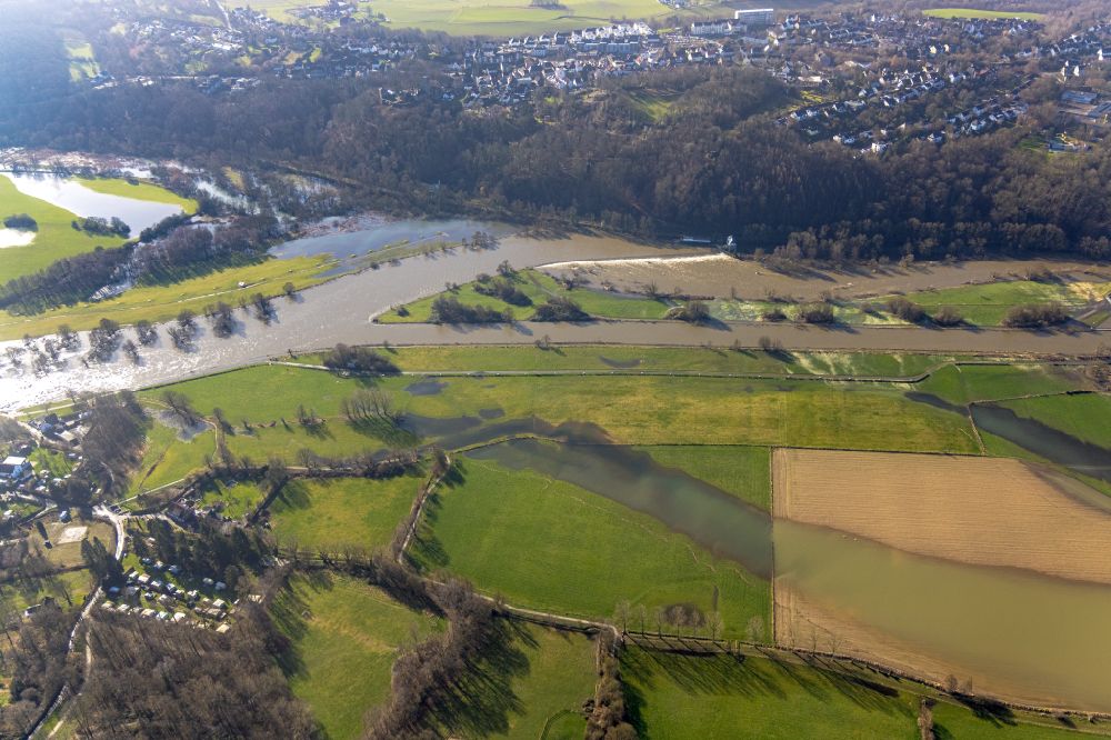Luftbild Hattingen - Strukturen einer Auen und- Wiesen- Landschaft der Ruhr in Hattingen im Bundesland Nordrhein-Westfalen, Deutschland