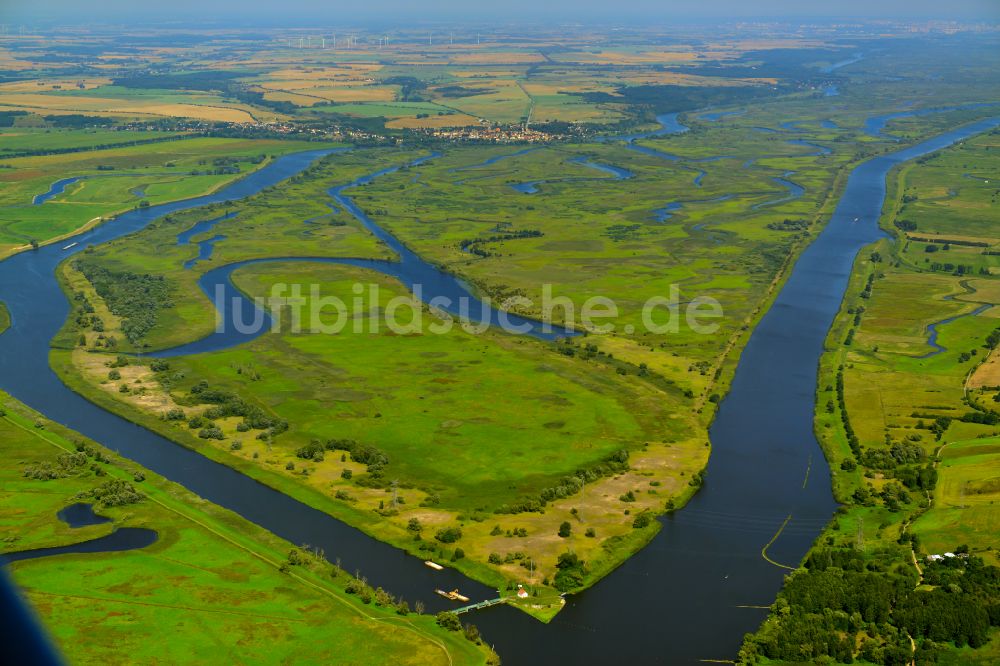 Luftbild Friedrichsthal - Strukturen einer Auen und- Wiesen- Landschaft am Ufer des Flußverlaufes der Oder in Friedrichsthal in West Pomeranian Voivodeship, Polen