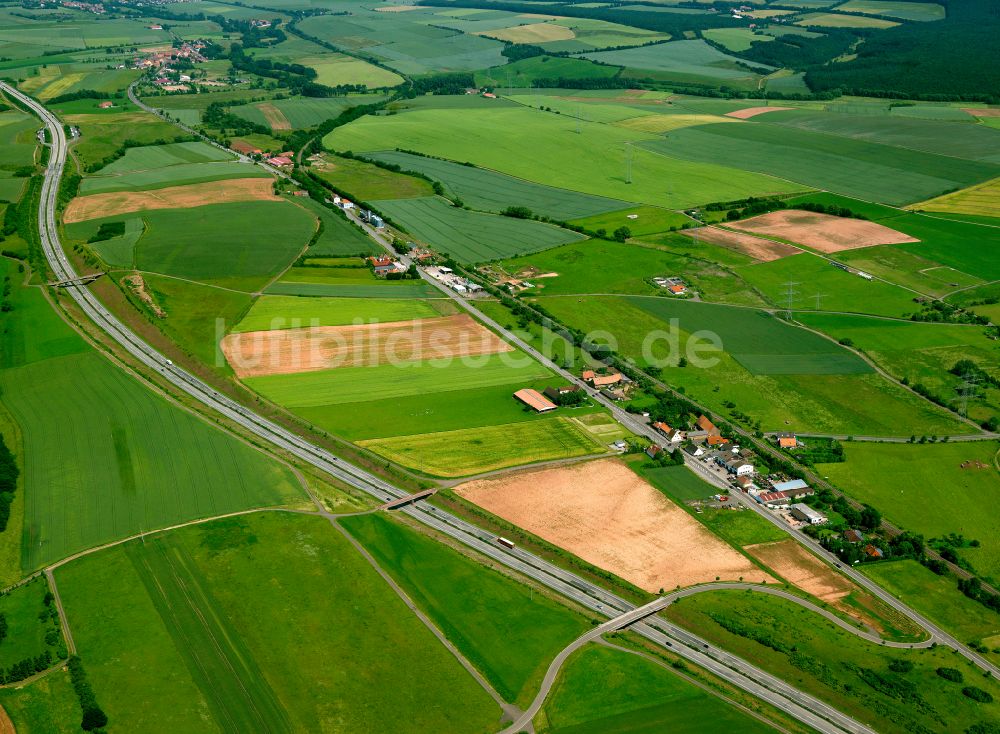 Börrstadt von oben - Strukturen auf landwirtschaftlichen Feldern in Börrstadt im Bundesland Rheinland-Pfalz, Deutschland