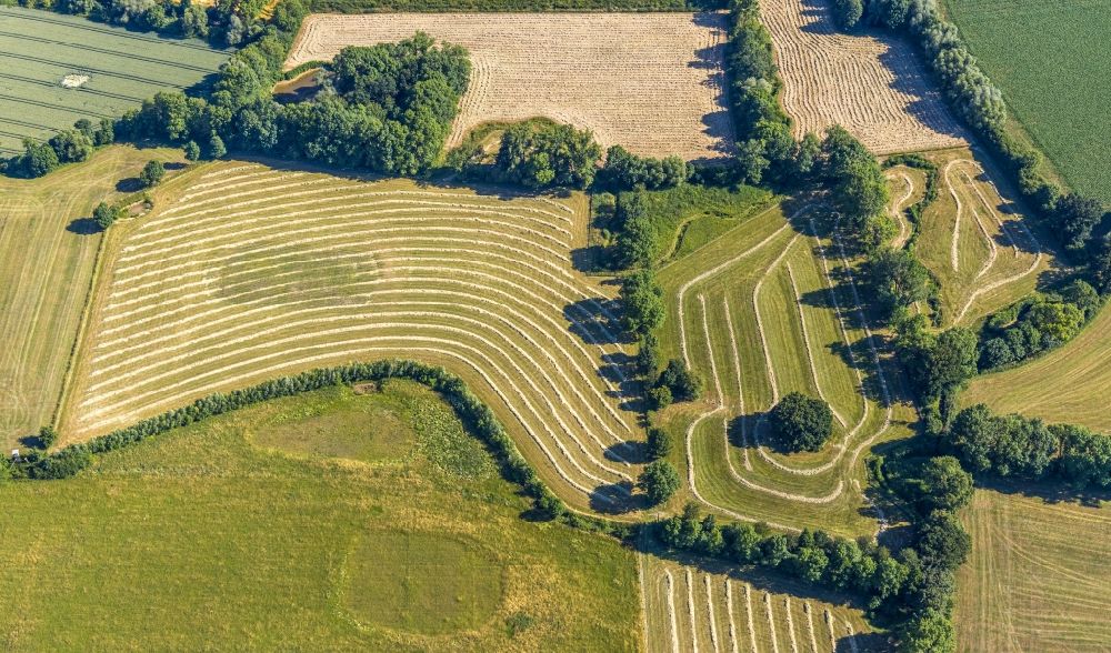 Hamm von oben - Strukturen auf landwirtschaftlichen Feldern im Gebiet Donauer Bach im Ortsteil Westerbönen in Hamm im Bundesland Nordrhein-Westfalen, Deutschland
