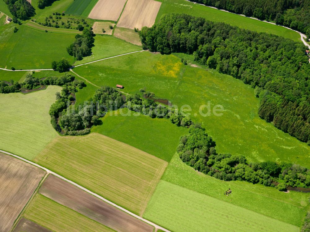 Gutenzell-Hürbel aus der Vogelperspektive: Strukturen auf landwirtschaftlichen Feldern in Gutenzell-Hürbel im Bundesland Baden-Württemberg, Deutschland