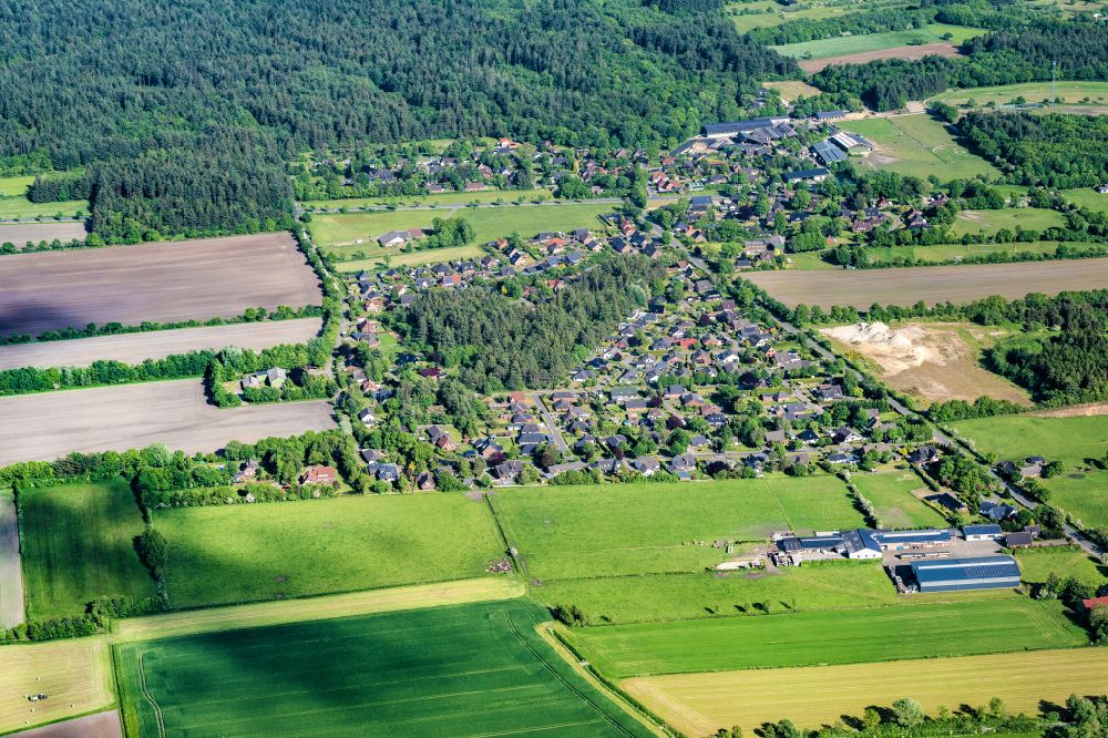 Klintum aus der Vogelperspektive: Strukturen auf landwirtschaftlichen Feldern in Klintum im Bundesland Schleswig-Holstein, Deutschland