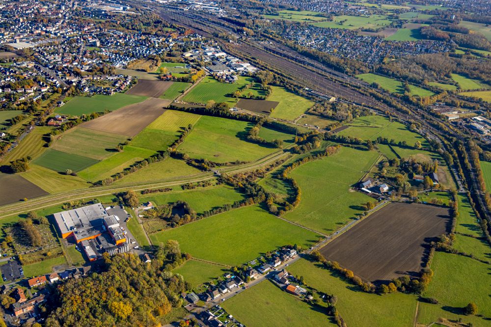 Luftbild Wiescherhöfen - Strukturen auf landwirtschaftlichen Feldern in Wiescherhöfen im Bundesland Nordrhein-Westfalen, Deutschland