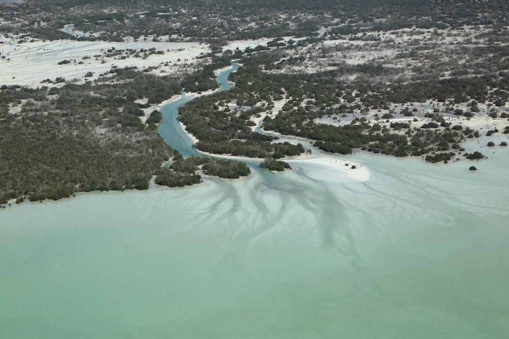 Luftbild Abu Dhabi - Strukturen der Priele in den Mangroven Gewässern bei der Insel Zeraa Island in Abu Dhabi in Vereinigte Arabische Emirate