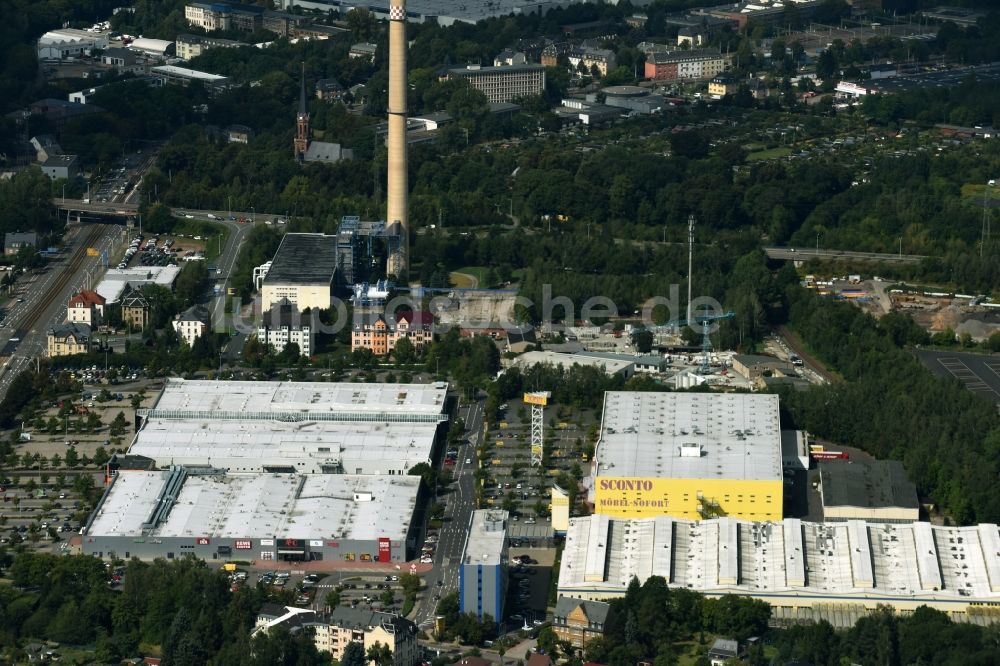 Luftaufnahme Chemnitz - Supermarkt REWE Center in Chemnitz im Bundesland Sachsen